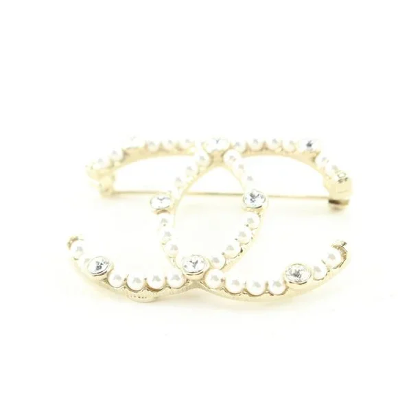 Chanel 20C CC Brooch Golden 1CK419C. Gold plated, crystal and pearls. - Picture 4 of 9